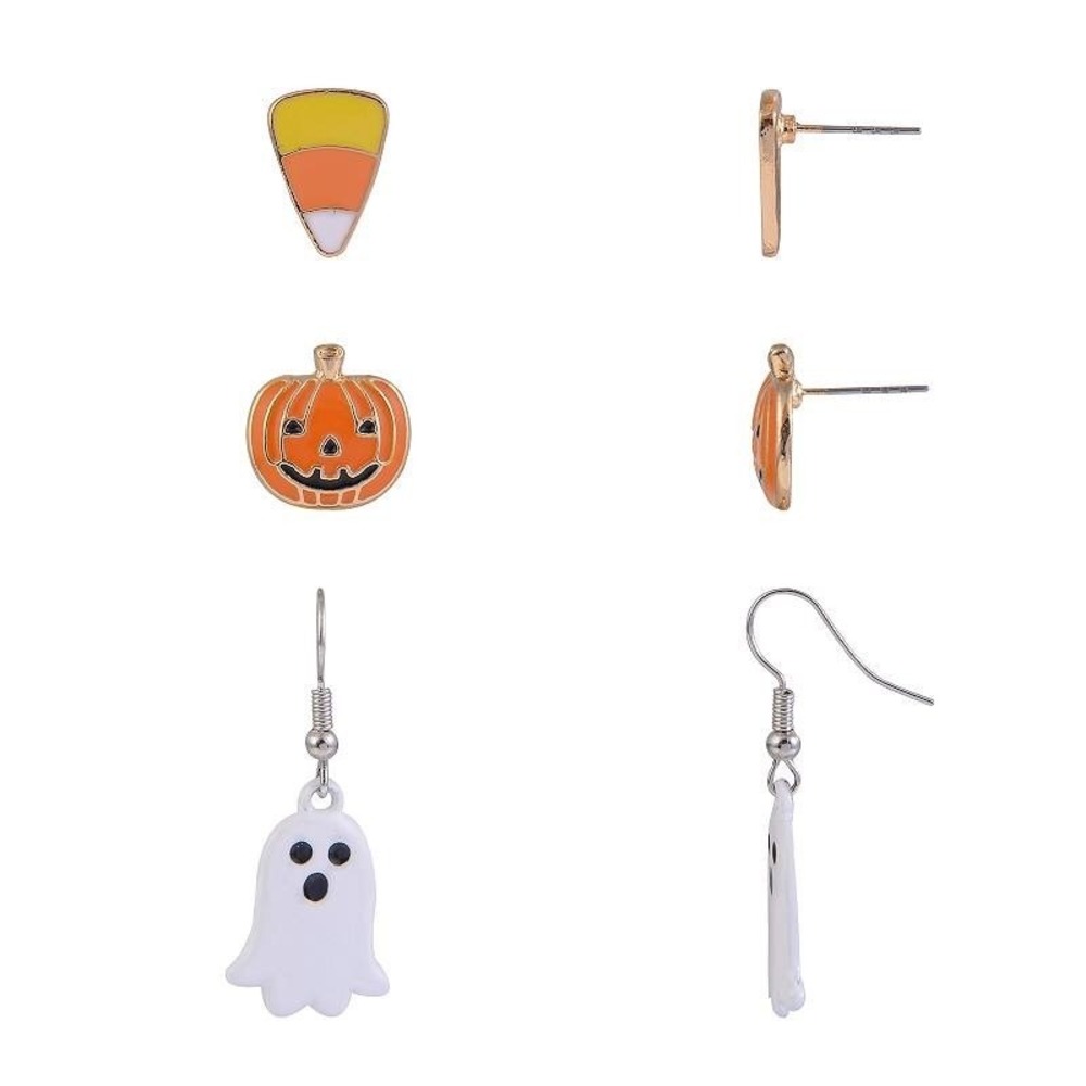 Halloween Candy Corn Pumpkin Ghost Earring Trio Set NWT